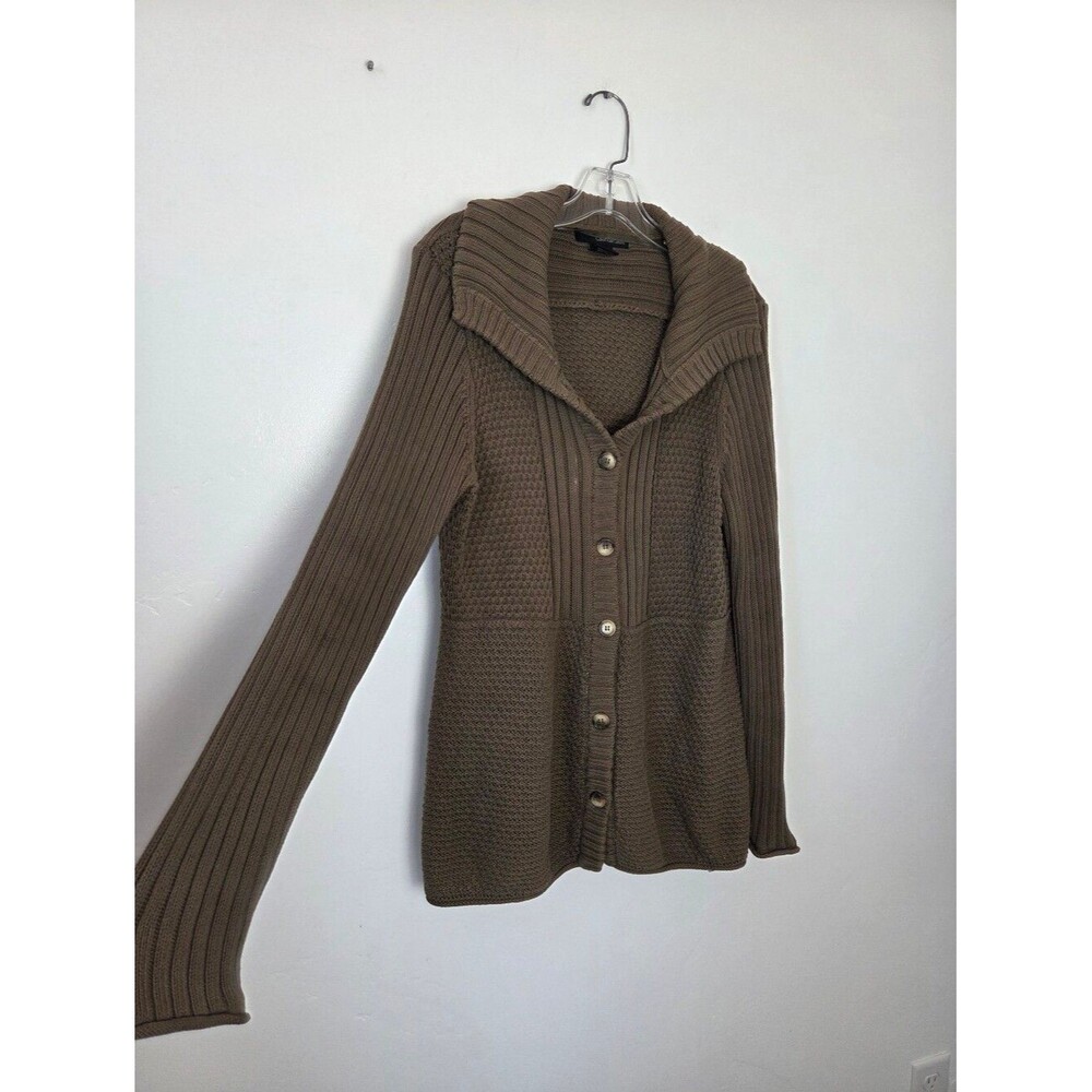 Calvin Klein Olive Green Knit Cardigan Sweater Ribbed Cozy Preppy Academia Large